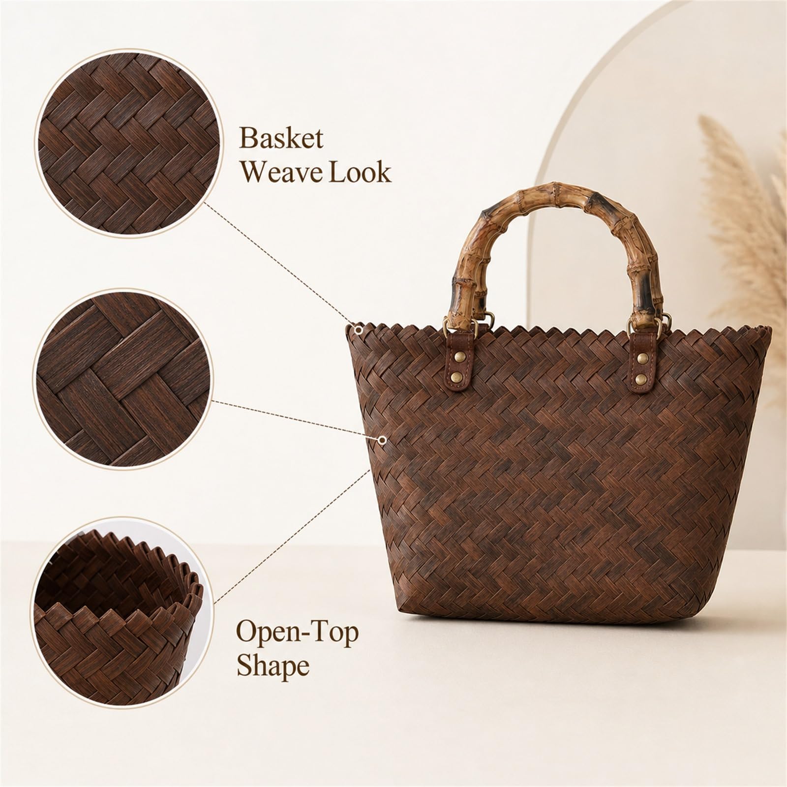 Sac De Plages en Paille,Panier De Plages en Osier,Panier De Plages en Paille,Sac Cabas en Paille,Sac De Shopping Tressé,Sac De Plages en Paille pour Femme Grande Capacité