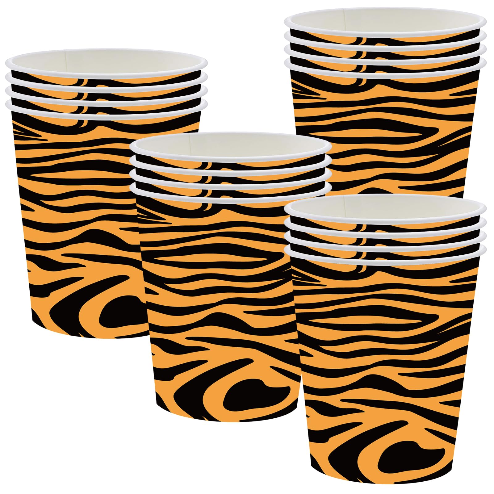 POPOYU 16P Jungle Safari Animal Party Tiger Print Paper Cups,Jungle Animal Party Paper Cups,Jungle&Theme Party Tableware Decorations Set for Kids Jungle&Safari ReptileParty Supplies