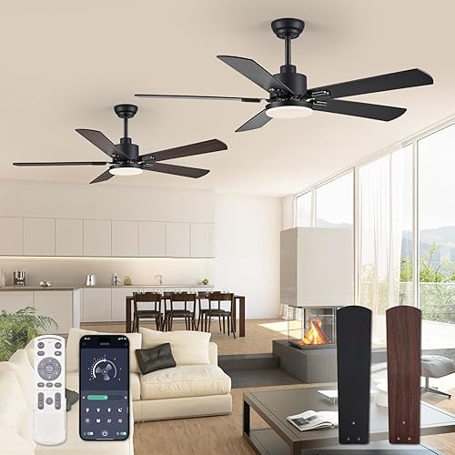 ZMISHIBO 2 Pack 52" Ceiling Fans with Lights, Black Modern Ceiling Fan with Remote, Farmhouse Indoor Ceiling Fan with Dual Finish Blades, Quiet &