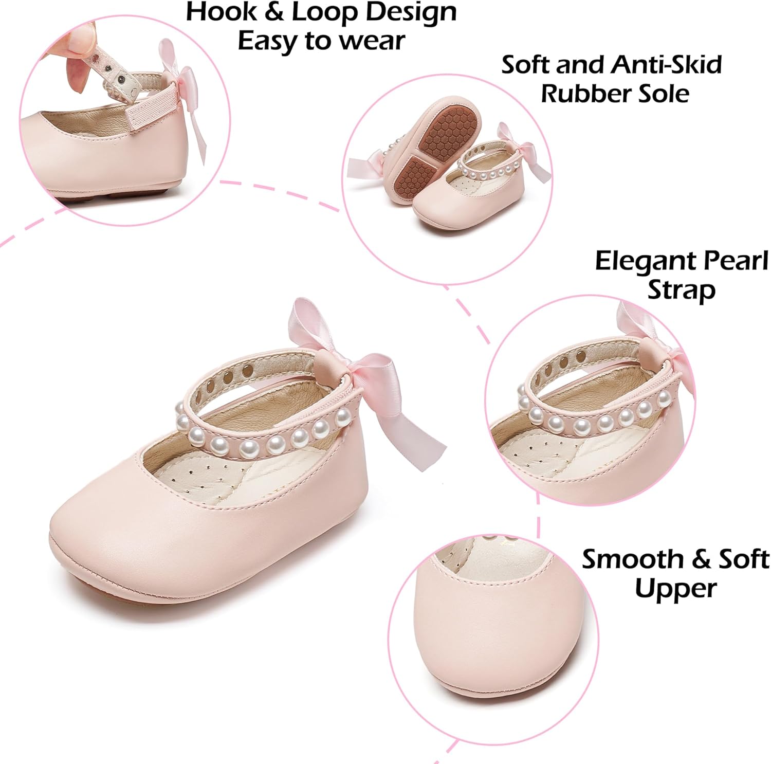 Baby Girls Mary Jane Flats - Infant Newborn Walking Shoes Soft Rubber Sole Princess Wedding - Image 5