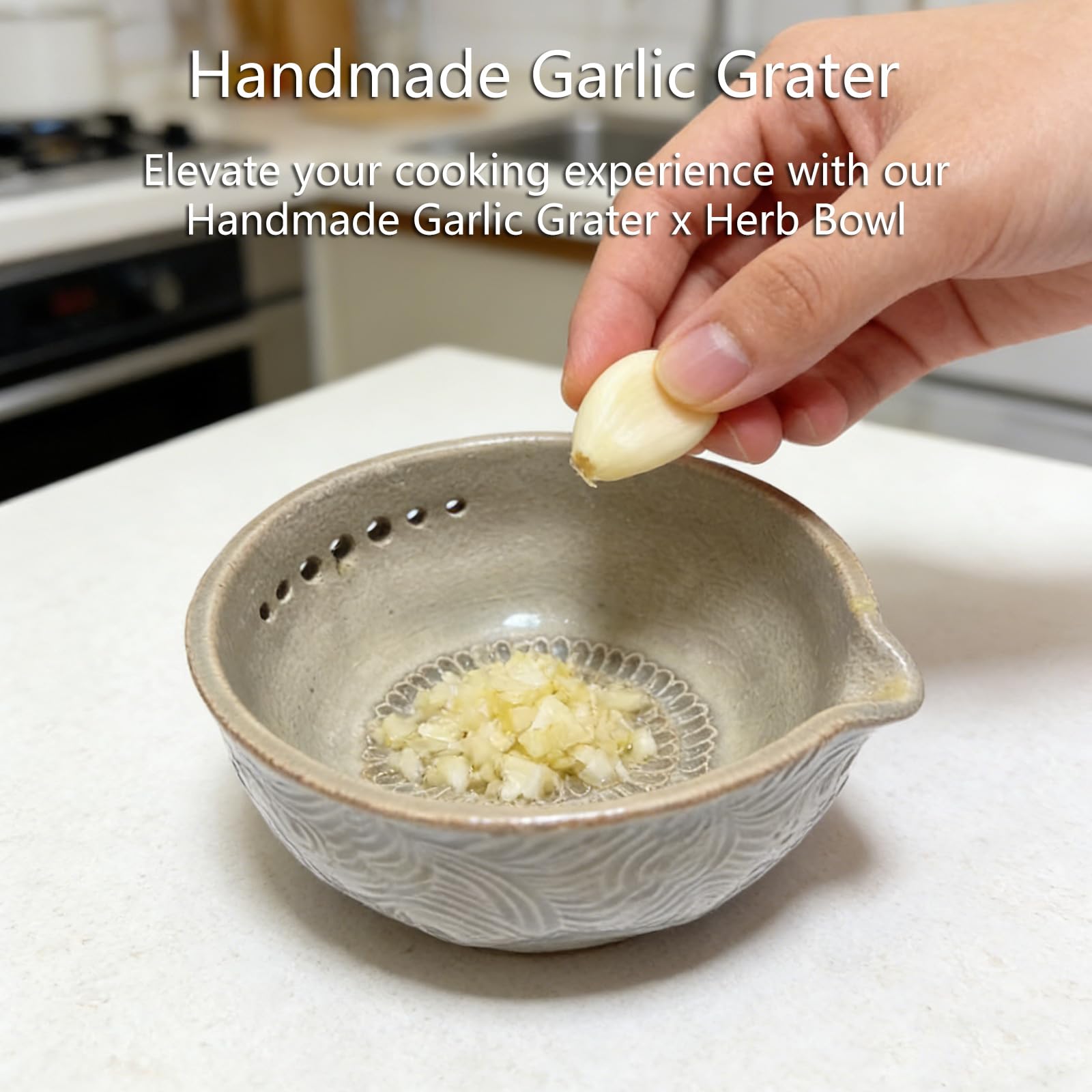 Knoblauchreibe Teller, Kräuterschäler Schüssel für die Küche, handgefertigte Ingwer Knoblauchreiben Teller Set aus Keramik, und Kräuterschüssel