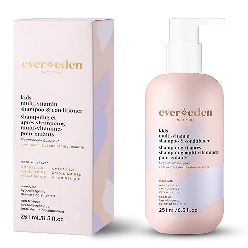 Evereden Champú y acondicionador para niños 2 en 1 melocotón fresco, 10.1 fl oz. Cuidado de la piel natural y a base de plantas para niños