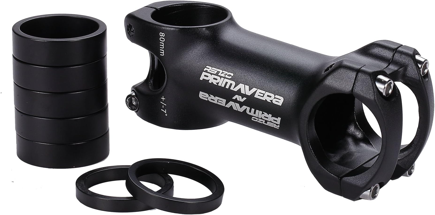 Handlebar Threadless Stem and Spacers—31.8, 1 1/8 Inch, 60mm 80mm 100mm 120mm Aluminum for Mountain Bike, Road, Fixed Gear—Stem and 7 Spacer Bundle