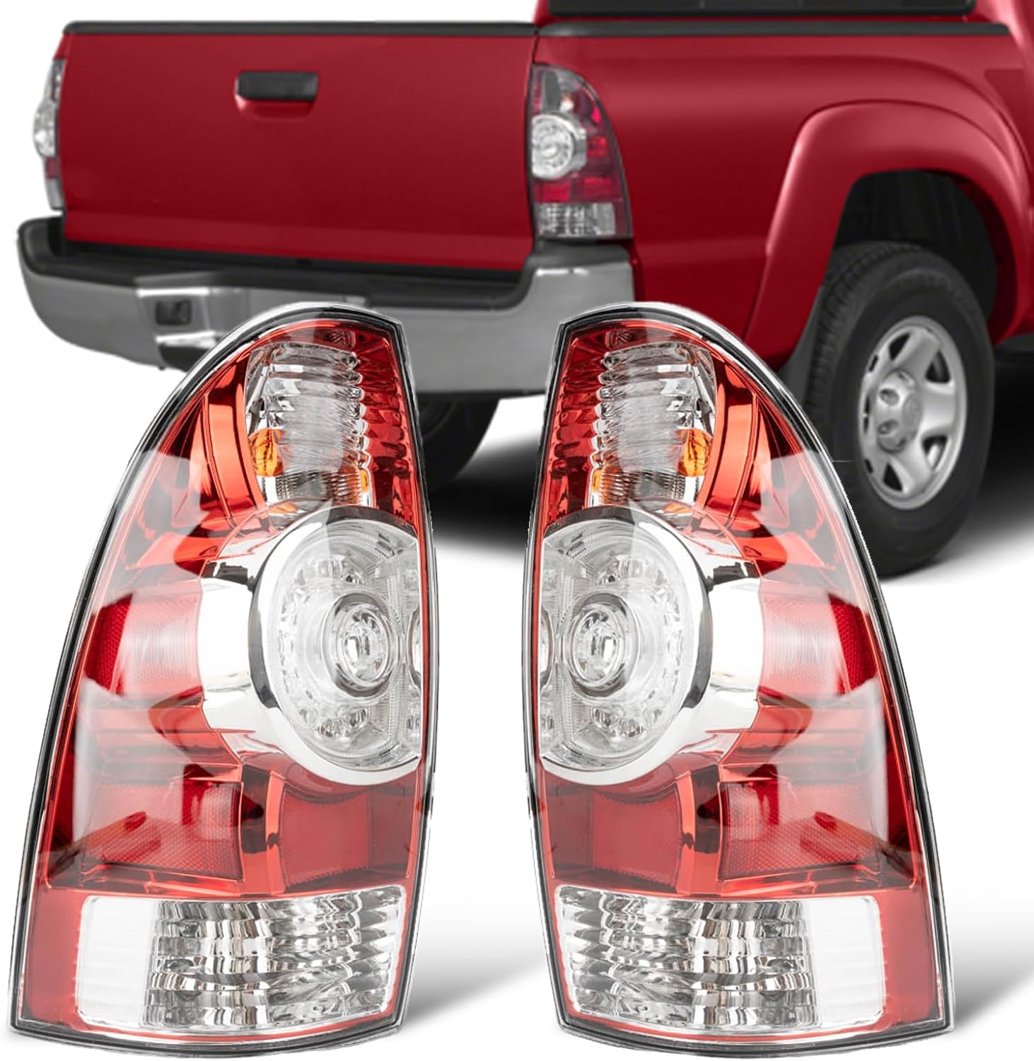 Tail Lights Assembly Fit Toyota Tacoma 2005 2006 2007 2008 2009 2010 2011 2012 2013 2014 2015 Rear Chrome Taillight Back Up Lamp Lens Cover Left Driver Right Passenger 8155004160 8156004160
