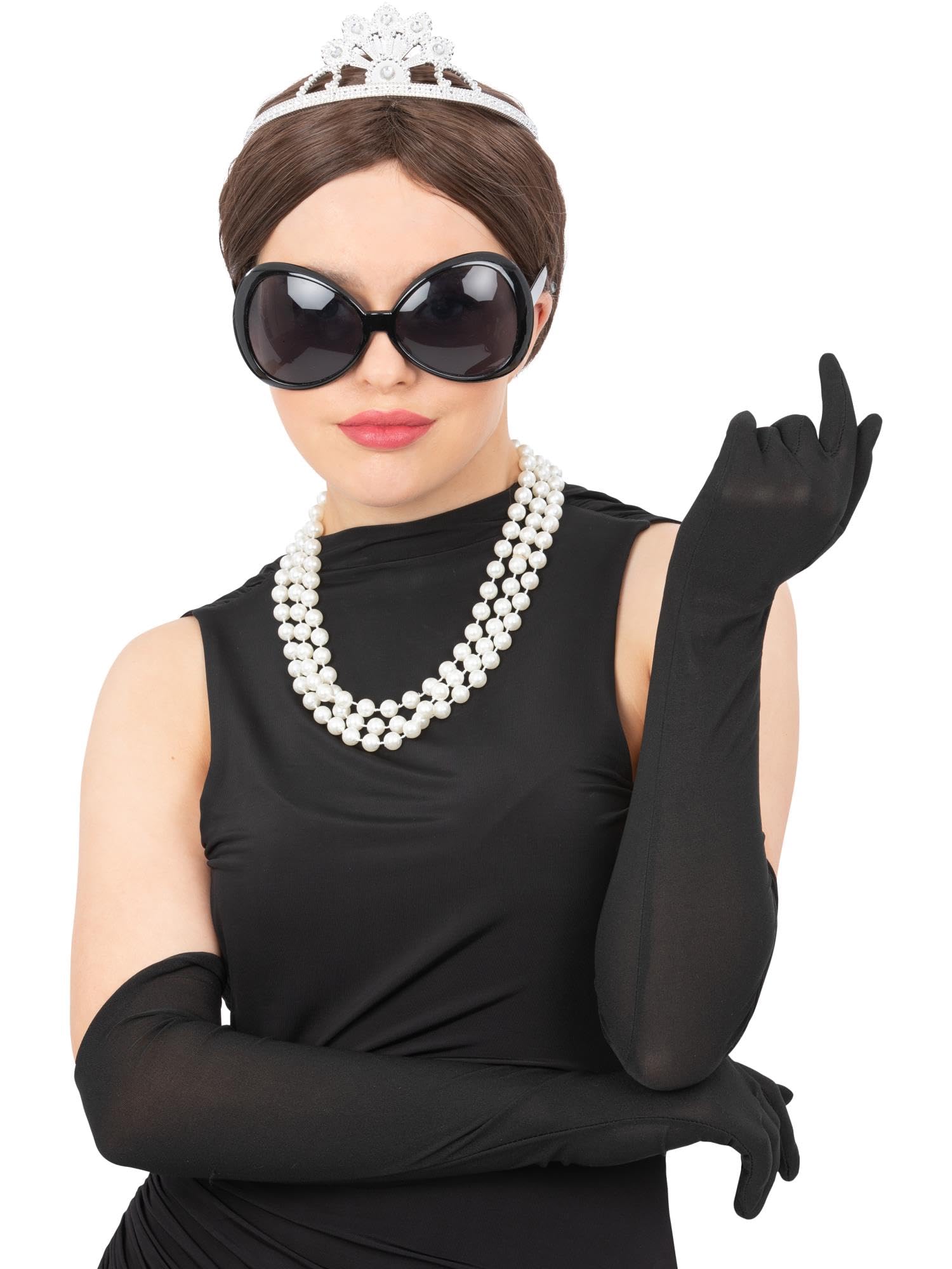 Smiffys Tiffany Diva Kit, Sunglasses Plastic Tiara, Pearl Necklace & Long Gloves, Icons & Idols Fancy Dress, Heros Dress Up Accessories - Image 3