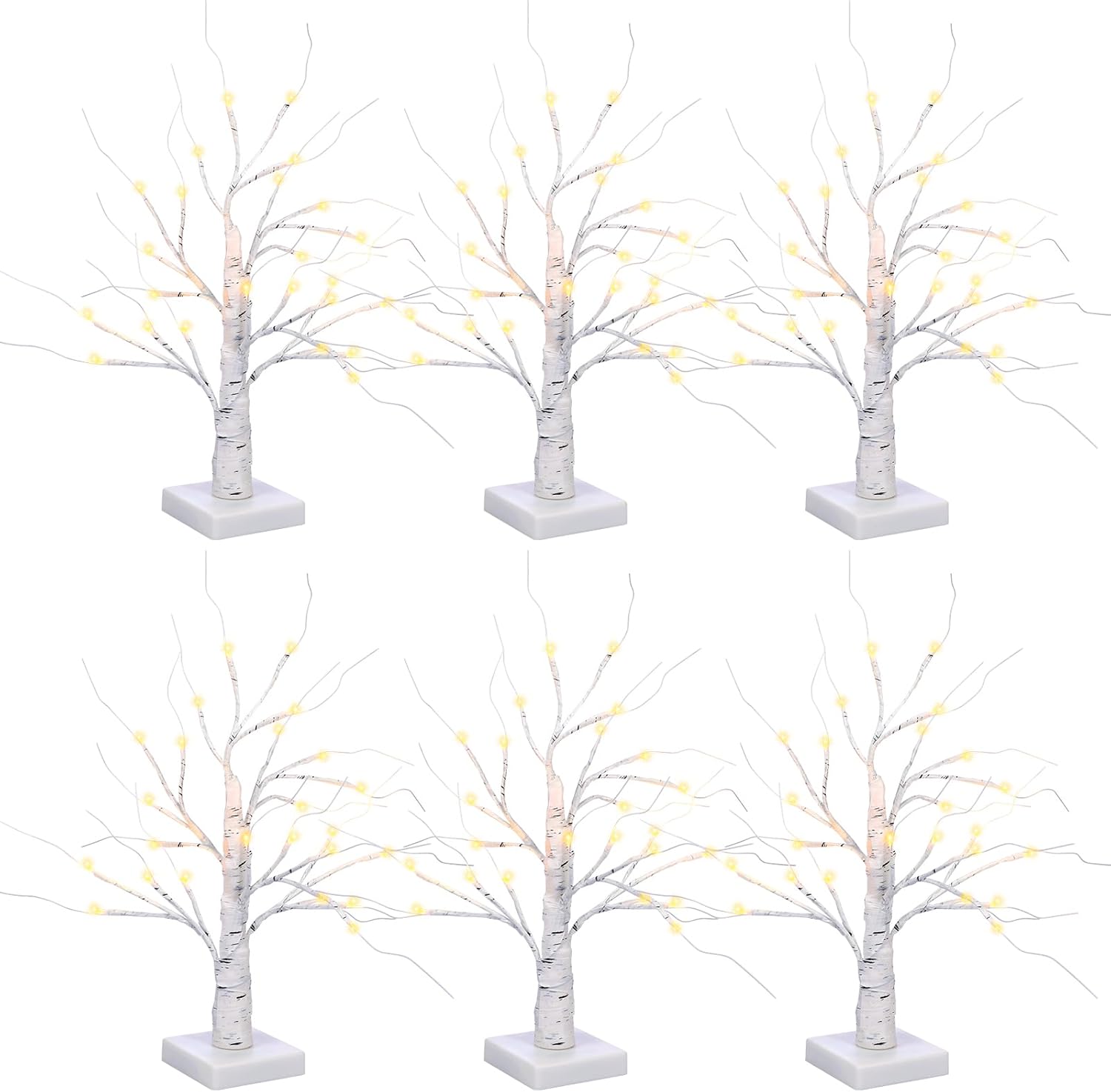 Macarrie 6 Pcs Birch Tree with LED Lights Christmas Wedding Decorations Tabletop Lighted White Mini Artificial Branches Battery Powered or USB Twinkling Table Centerpiece Indoor Gift (18 Inch)