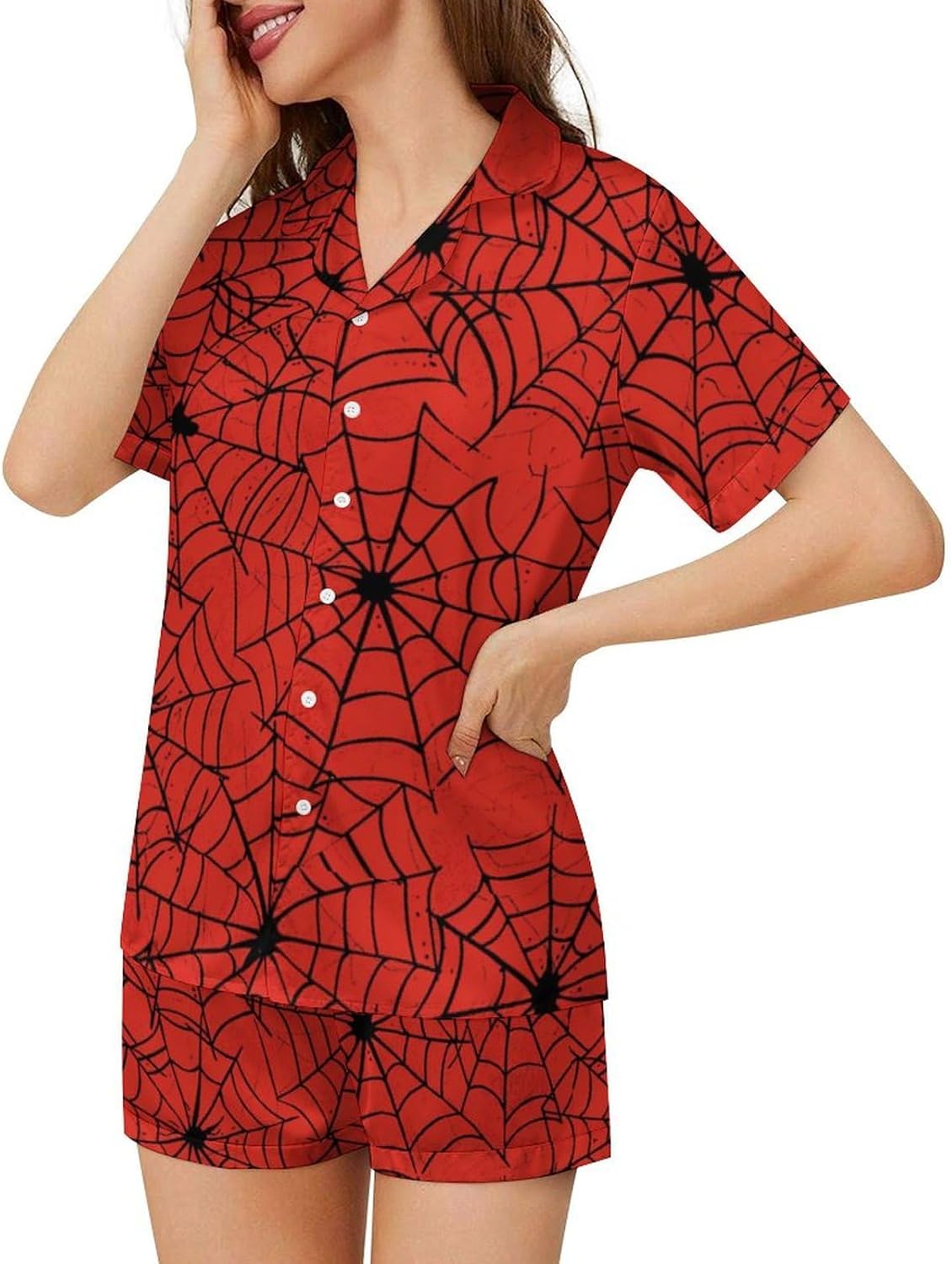 Dujiea Women Pajamas Sets Short Sleeve Sleepwear, Soft Satin Button Down Lounge Wear Set 2 Piece Pjs Shorts Set - Image 4