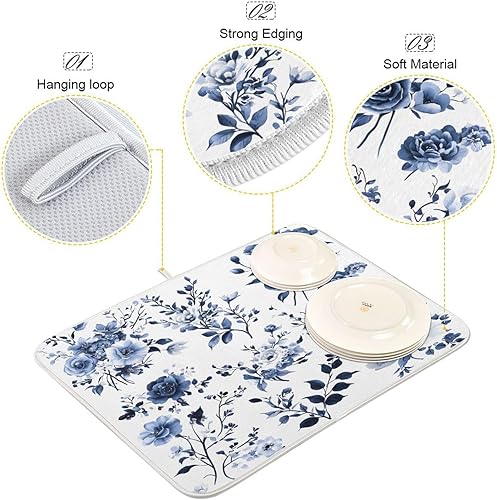 Vista 37 de Tapete de secado de platos de mariposas botánicas para encimera de cocina, almohadilla de secado de microfibra absorbente, grande, 18 x 24 pulgadas
