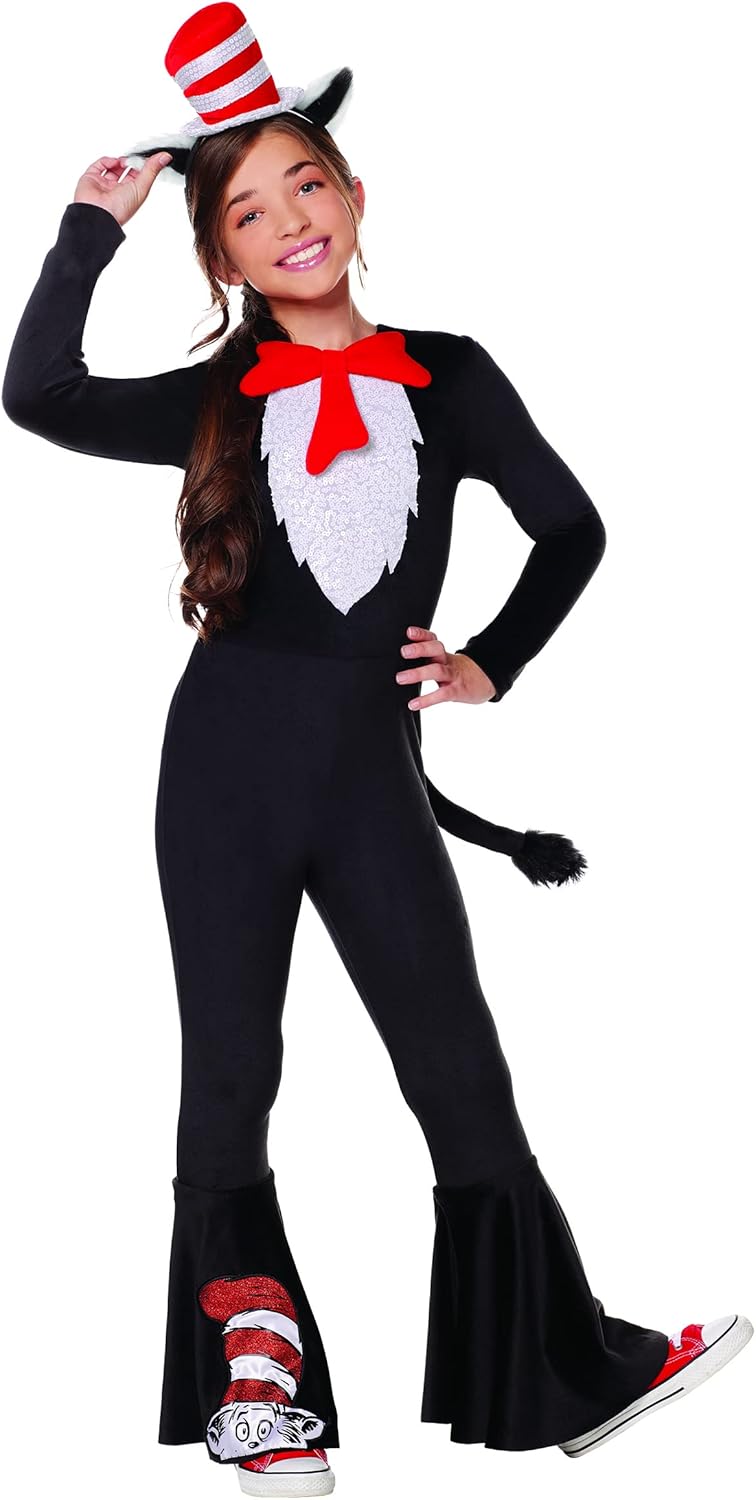Spirit Halloween Dr. Suess Kids Cat in the Hat Bell Bottom Costume | Officially Licensed | Group Costume | Jumpsuit Costume