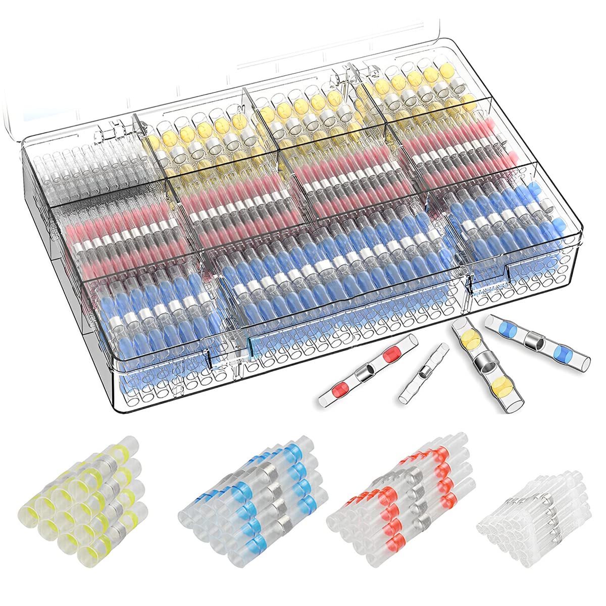 200Pcs Solder Seal Wire Connector Kit, Heat Shrink Butt Connector Waterproof Insulated Electrical Butt Terminals Wire Splice for Automotive Marine