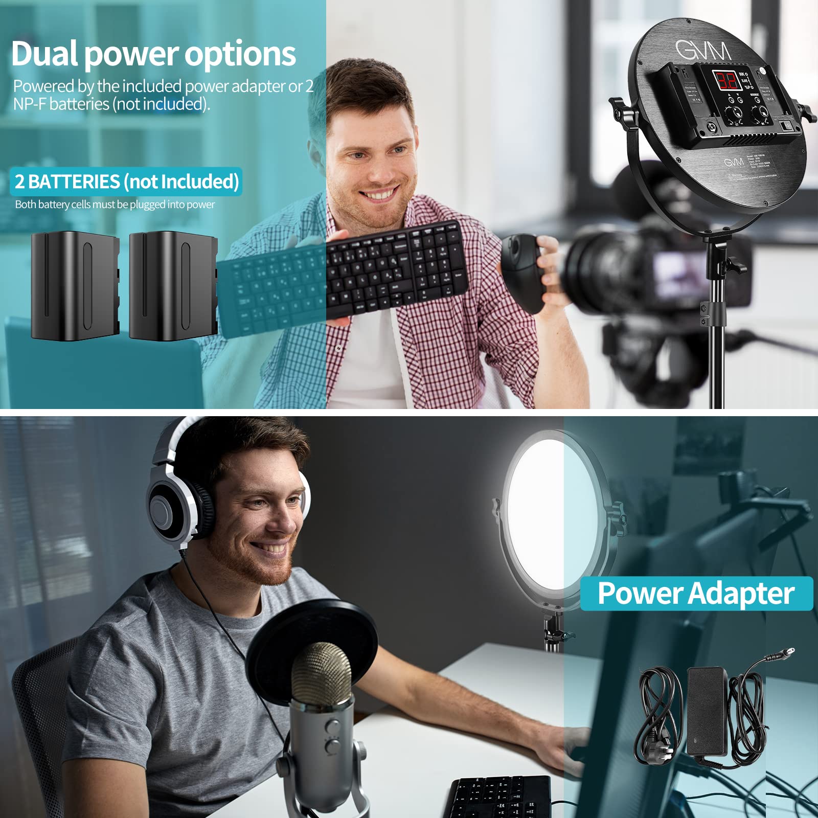 GVM LED Video Light Panel With C-Clamp, 10.2in Desk Mount