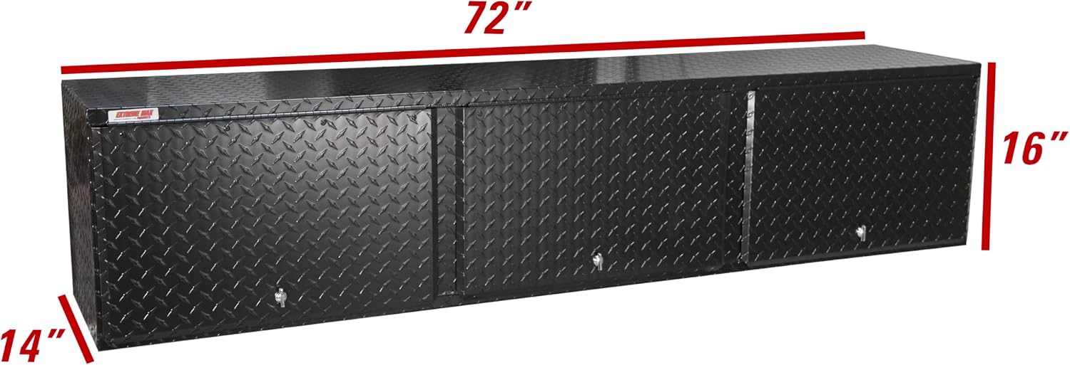Extreme Max 5001.6429 Diamond Plated Aluminum Overhead Cabinet for Garage, Shop, Enclosed Trailer - 72", Black