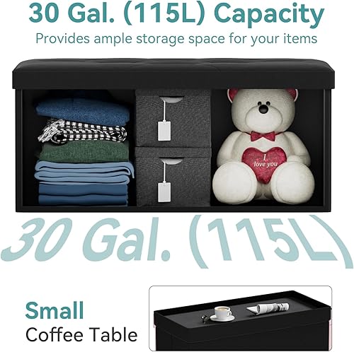 Miniatura 6 de BRIAN & DANY Banco otomano plegable de almacenamiento, otomana con almacenamiento, reposapiés, asiento para dormitorio, sala de estar, entrada,