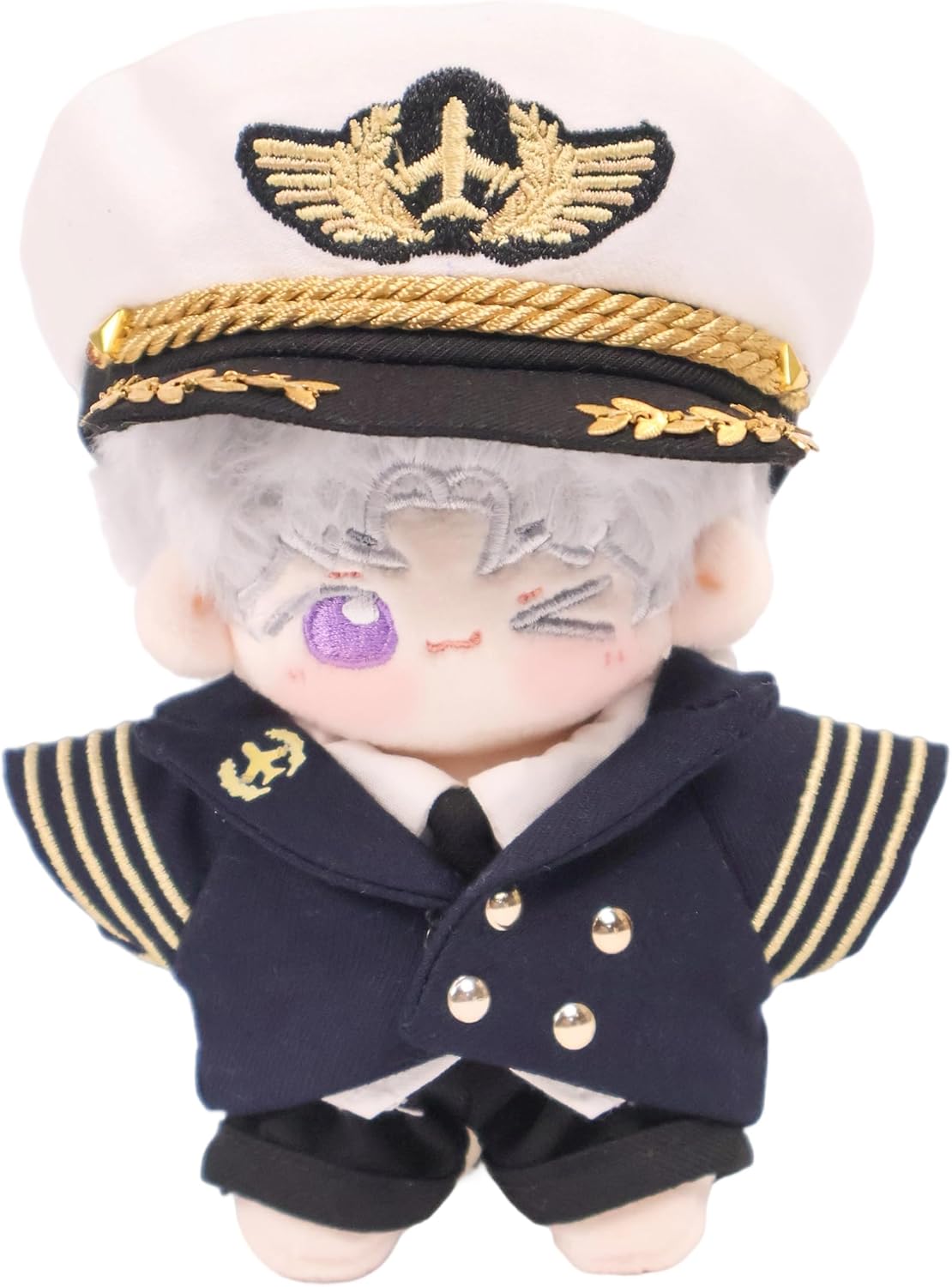 10cm Plush Doll Clothes, 5 PCS Stuffed Doll Outfit with Jacket Top Pants Tie and Cap, Costume for Plush Doll, Dress Up Clothes for Plushies Pilot Uniform Set