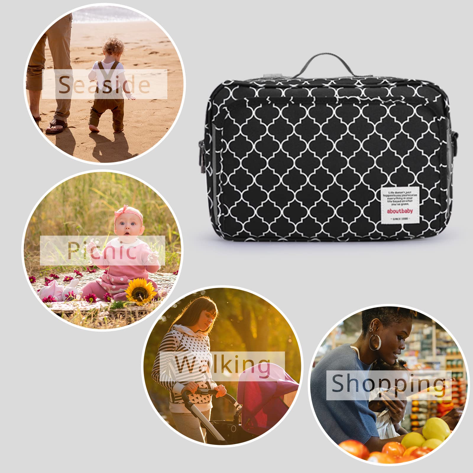 Kinderwagen-Organizer-Tasche, Zubehör mit isolierter Flaschentasche, Reinigungstaschen, Caddy Eltern-Konsole, passend für alle Kinderwagen, Schwarz
