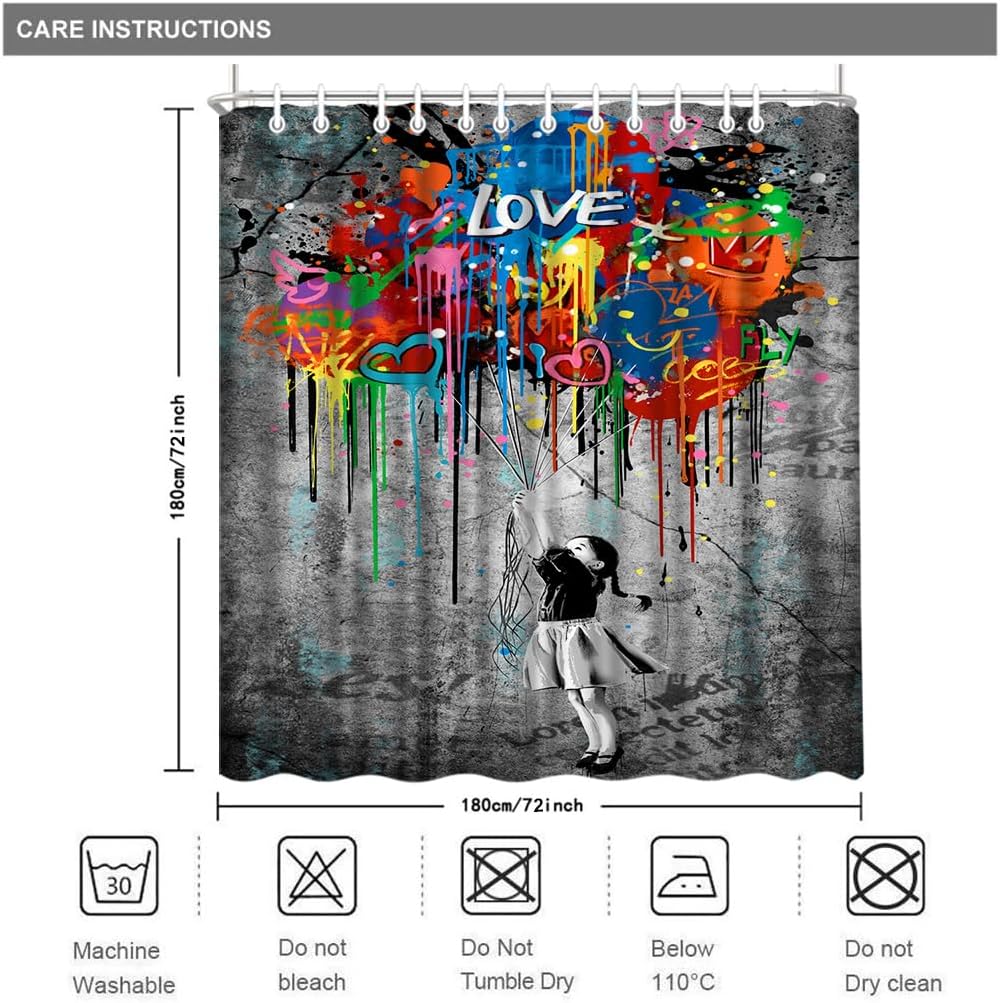 Graffiti Shower Curtain Banksy Teens Girls Colorful Bathroom Waterproof Curtain 72 x 72 inches
