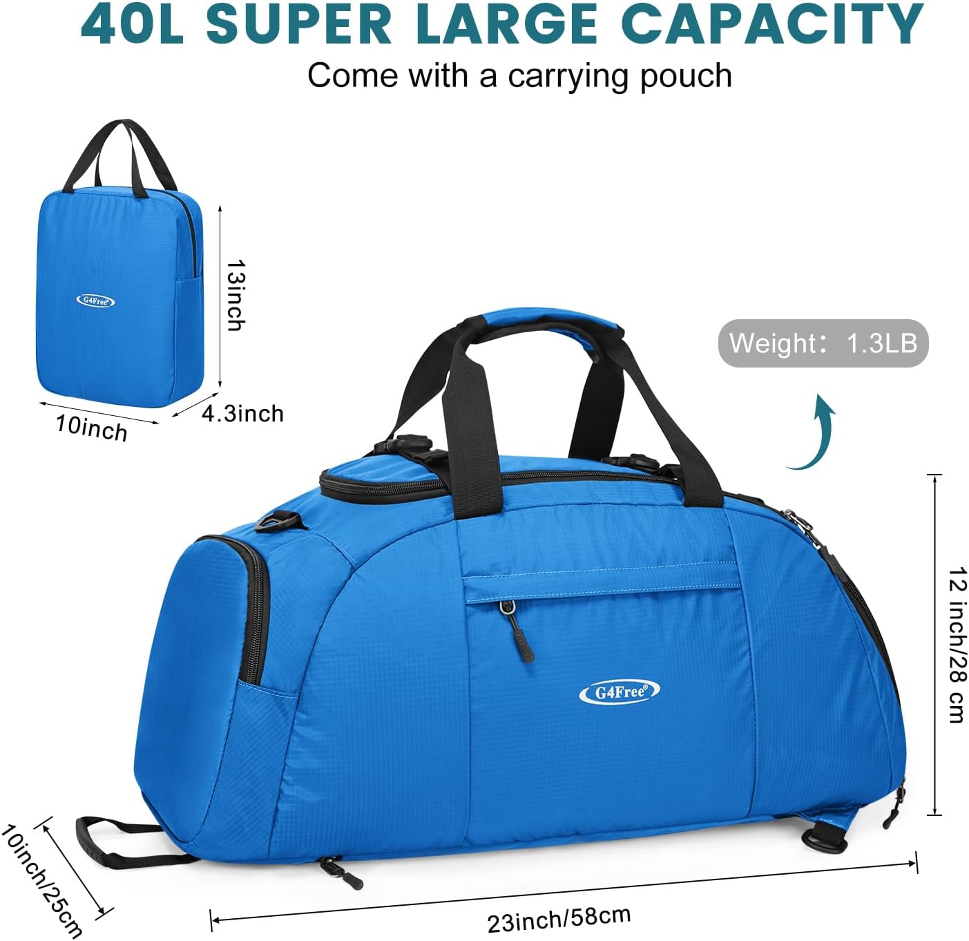 G4Free 40L 3-Way Duffle Bag Backpack Gym Bag for Men Women Sports Duffel Bag with Shoe Compartment Travel Backpack Luggage