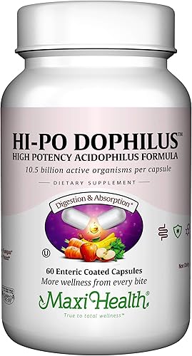 Maxi Health HI-PO Dophilus - Probióticos Acidophilus de alta potencia - 60 cápsulas - Kosher
