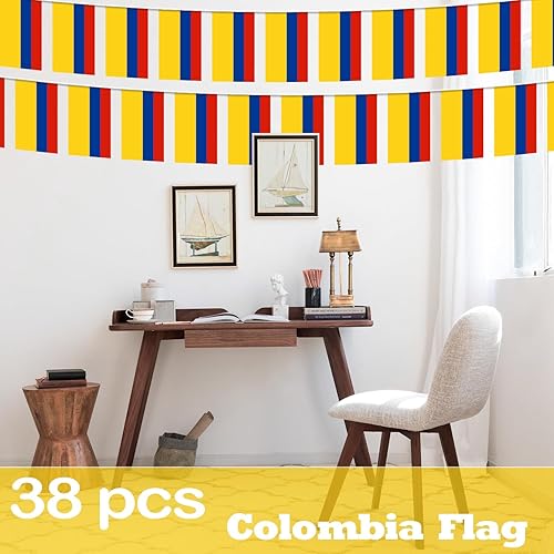 Miniatura 6 de Banderín de bandera de Colombia  38 banderas, 42 pies, pequeñas banderas colombianas para decoración del país, escuela, fiesta, eventos deportivos