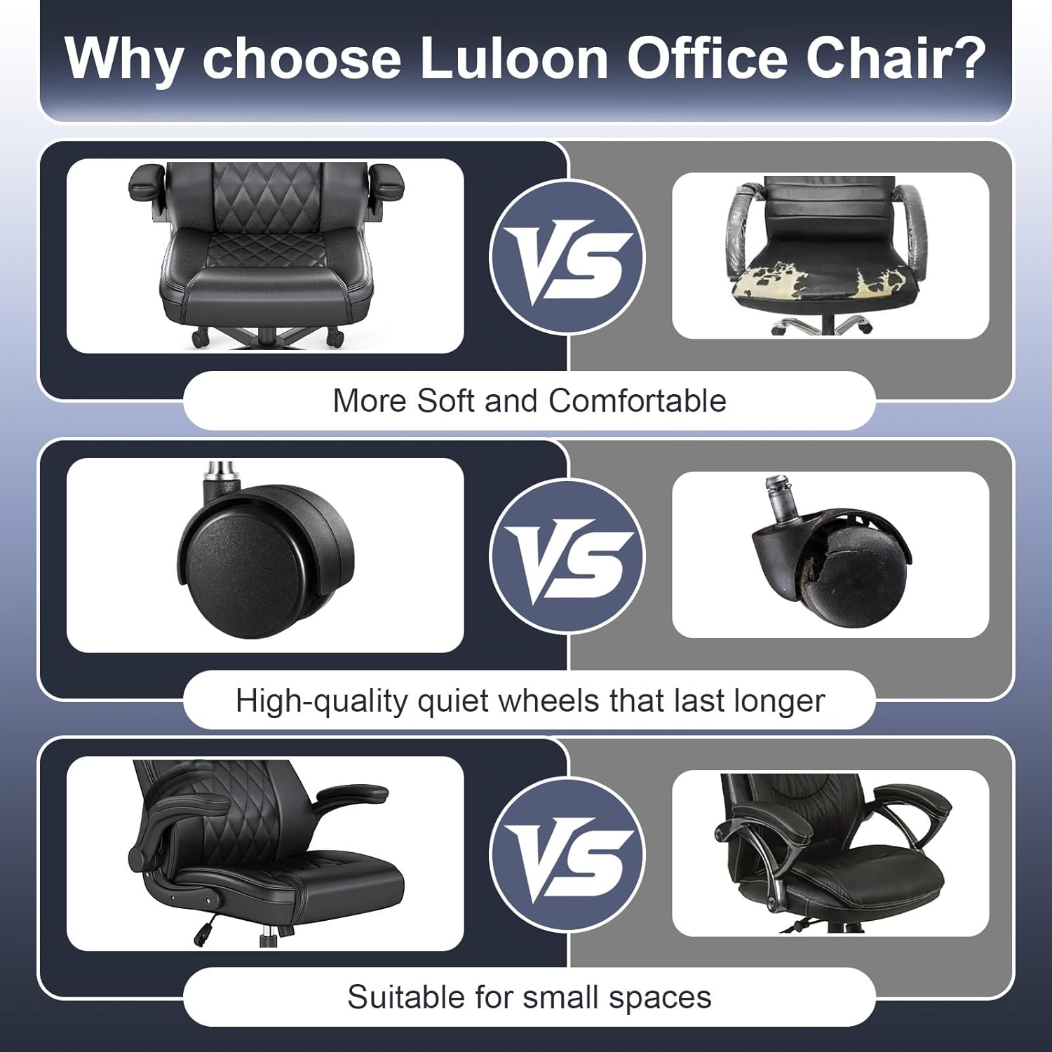 Executive Leather Office Chair, Ergonomic Mid-Back Desk Chairs for Home Office with Flip-up Armrests, Lumbar Support, Adjustable Height and Swivel Rolling Wheels, 8PC, Black