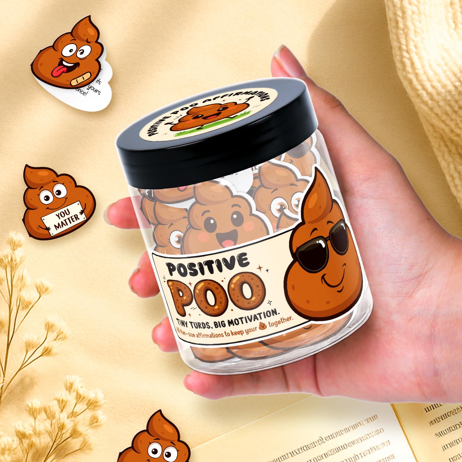 Funny Positive Poo Affirmation Cards Jar - Funny Fathers Day Gag Gift for Men, Brother, Teens, Coworkers, Best Friend - Poop Emoji Gifts - Poop Gifts - Emotional Support Poo
