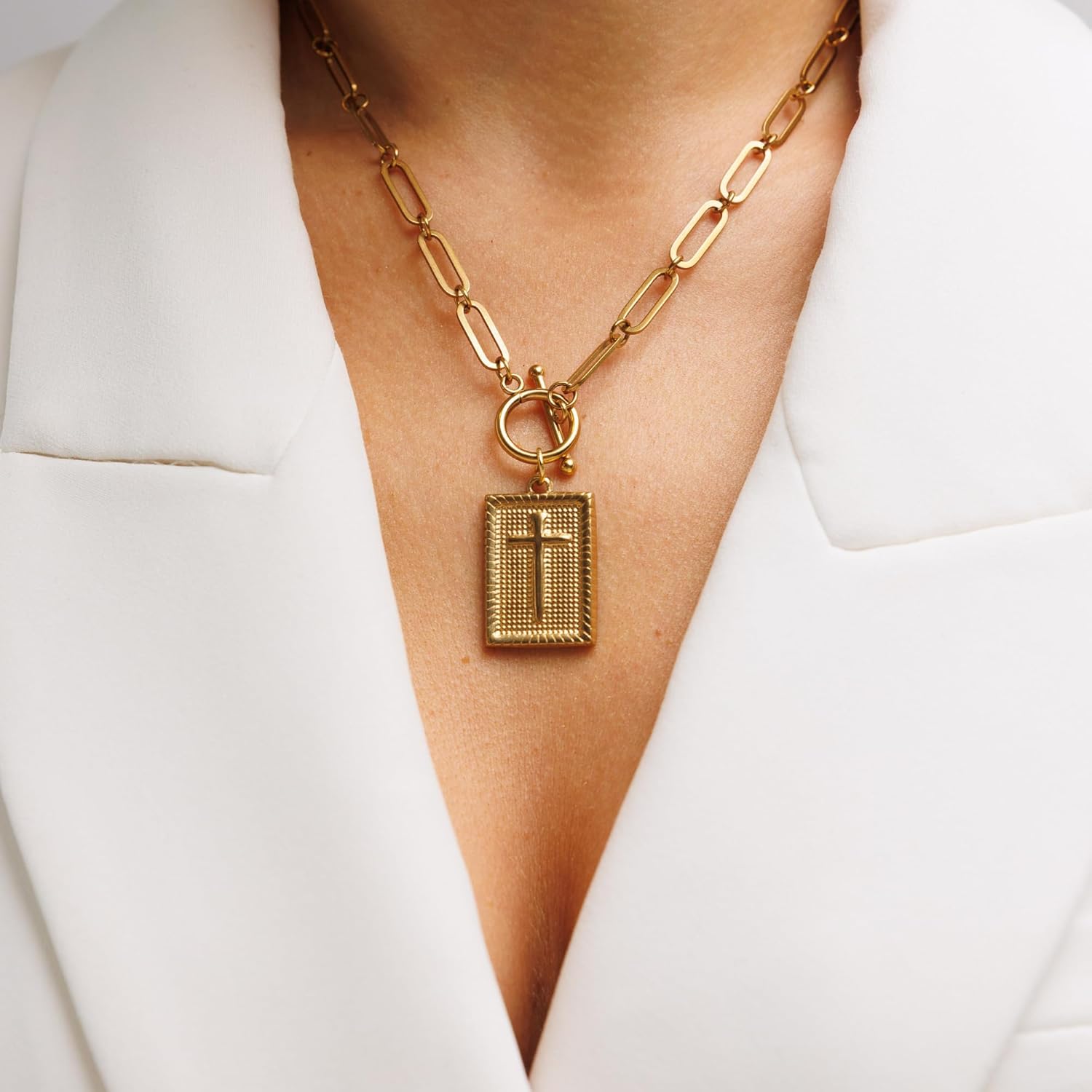 Cross Pendant, Paperclip Nail Cross Necklace for Women, Christian Jewelry For Women, Trendy Paper Clip Necklaces, Toggle Clasp, Religious Grace Dainty For Womens - Image 2