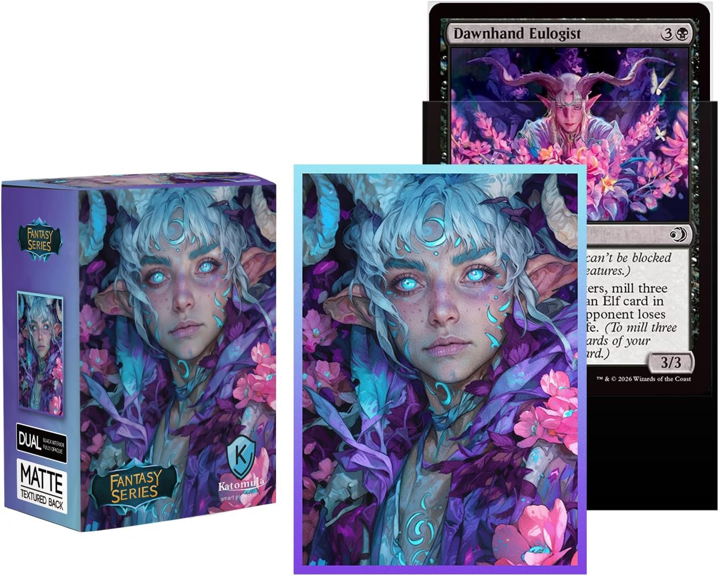 Katomula 100 MTG Card Sleeves with 100 Inner Sleeve, Textured Back Art Sleeves, Fit Standard Size Cards- Elven Mage