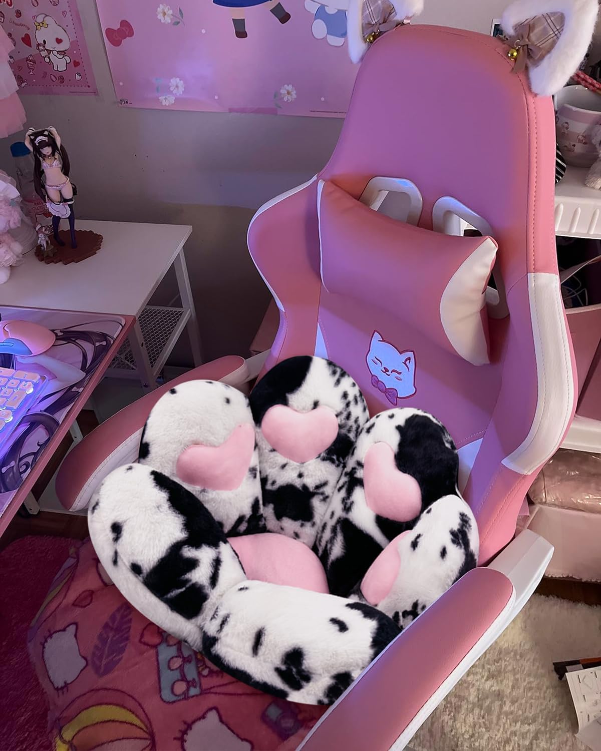 MOONBEEKI Cat Paw Cushion Chair Comfy Kawaii Plush Seat Cushions Shape Lazy Pillow for Gamer Chair 28"x 24" Cozy Floor Cute Seat Kawaii for Girl Gift, Dining Room Bedroom Decorate (Milk Cow)