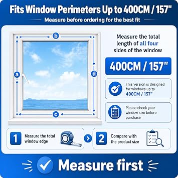 IKSTAR Portable AC Window Seal Kit 400CM/157 for Casement, Crank-Out & Skylight Windows, No-Drill Window Vent Kit with Adjustable Zipper, Fits Single & Dual Hose Portable Air Conditioners