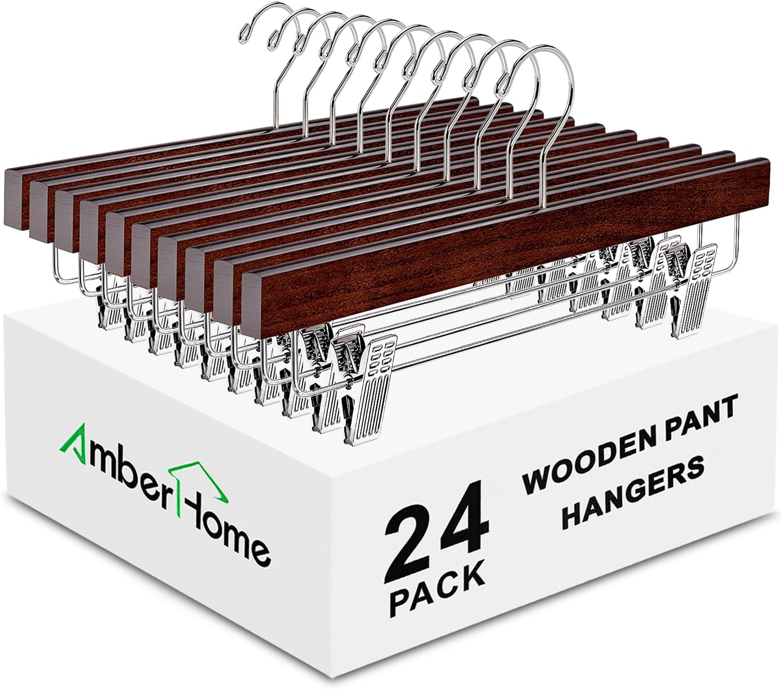Amber Home Solid Wood Pants Skirt Hangers 24 Pack
