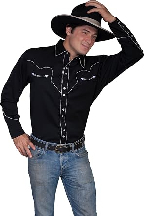 Scully Mens Mens Embroidered Long Sleeve Snap Western Shirt Black
