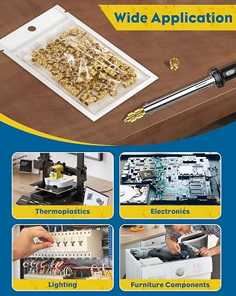 Vibit 100 Pcs Threaded Inserts for Plastic, M4 x 6 x 6 Heat Set Inserts with Soldering Tip & Adapter, Brass Heat Inserts, Metric Knurled Nut Inserts Kit for 3D Printing Components
