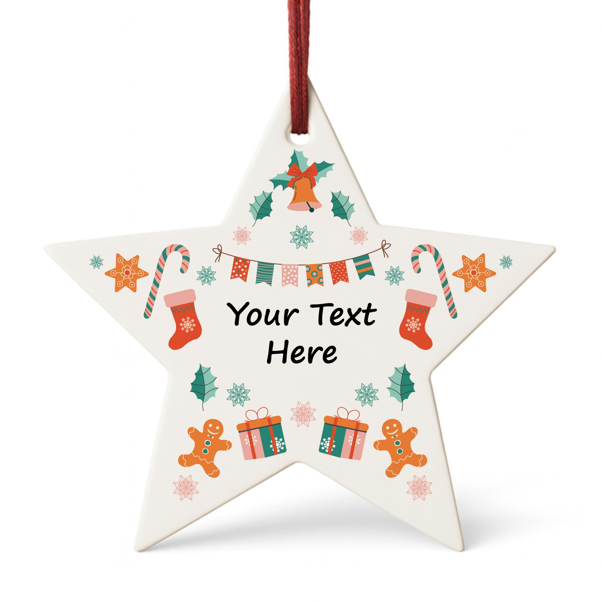 Red Ocean Custom Message Christmas Tree Ornament For Him Her Personalised Christmas Tree Bauble For Couple Family Baby Secret Santa