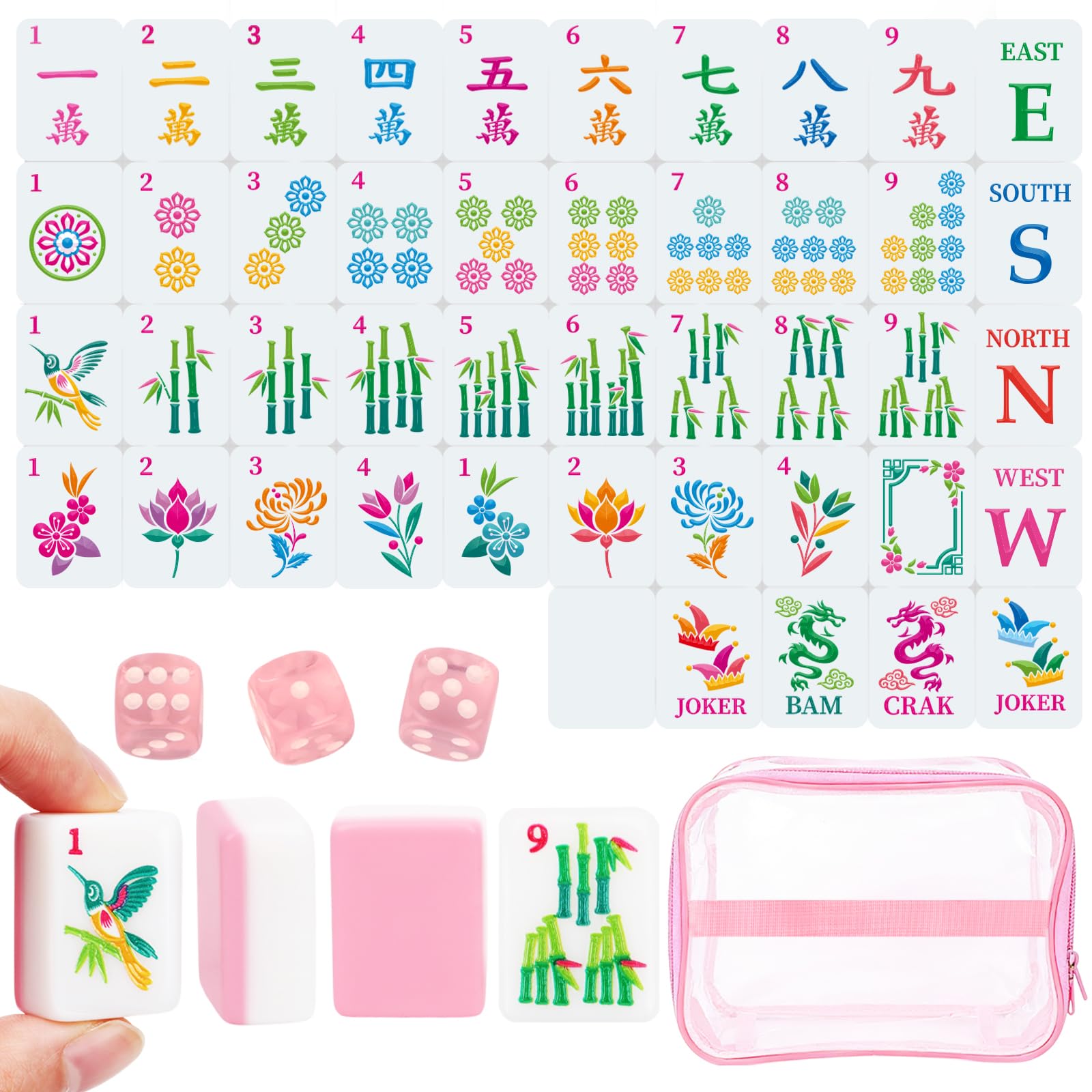 Photo 1 of *** MISSING PARTS ***
Entallor 162 American Mahjong Tile Set, 1.2" Mini Pink