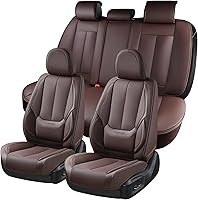 Vista 46 de Coverado - Juego completo de fundas de asiento de automóvil grises de cuero napa, impermeables, con cojín para asientos delanteros y respaldos, apto