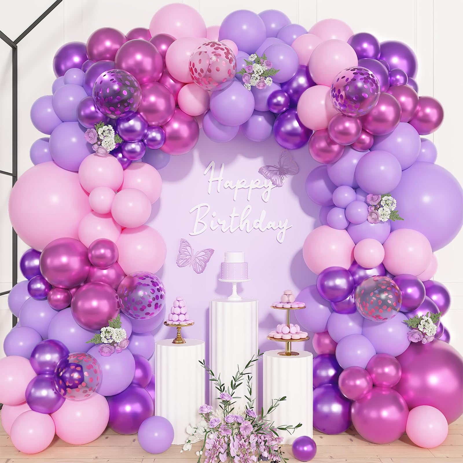 Palloncini Compleanno Rosa Viola, 62 Pezzi Kpop Compleanno Lilla, Palloncini Unicorno Lilla con Viola Metallizzati per Decorazioni K Pop Compleanno Unicorno Bambina Baby Shower, 12 Pollici