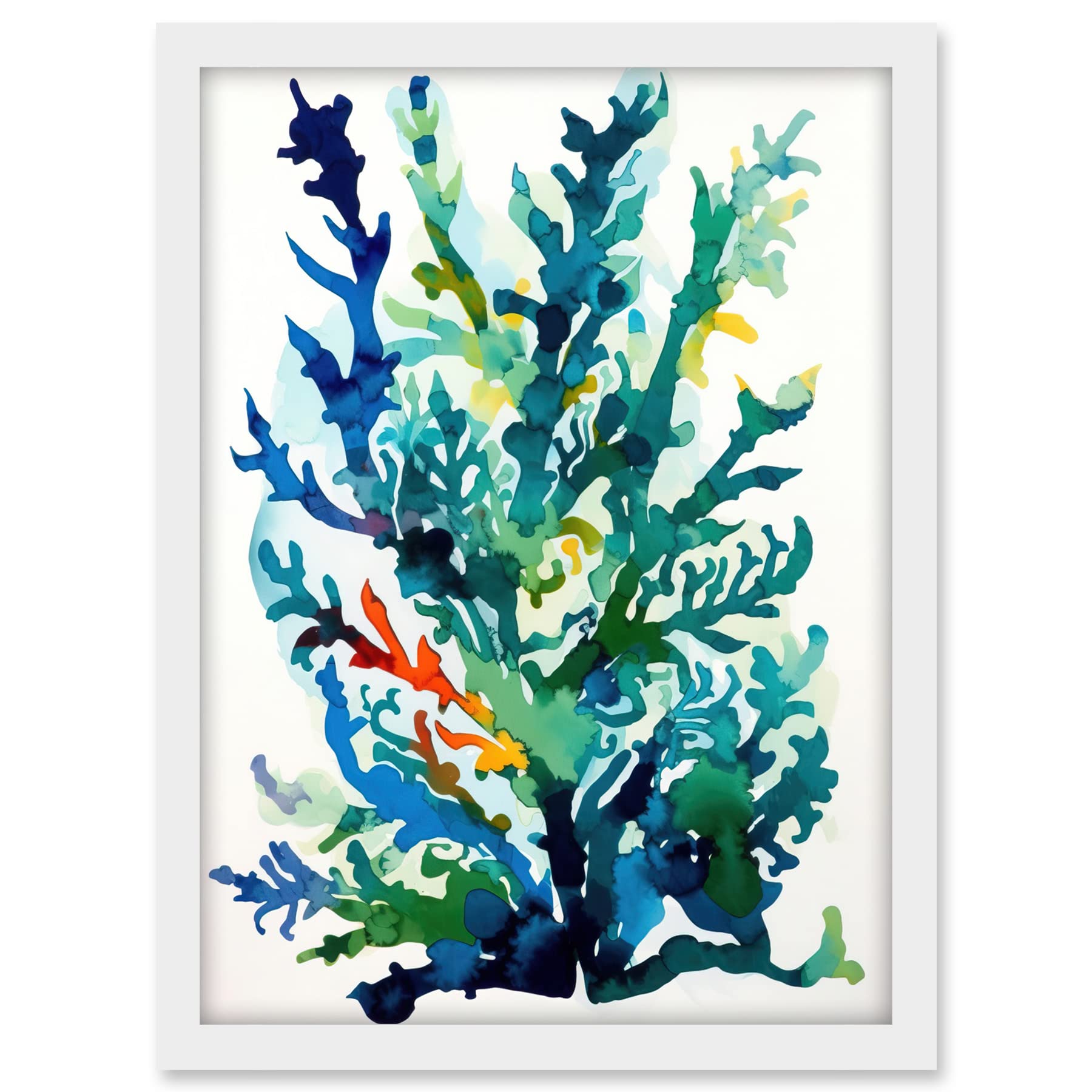 Artery8 Seaweed Plant Abstract Folk Art Artwork Framed A3 Wall Art Print