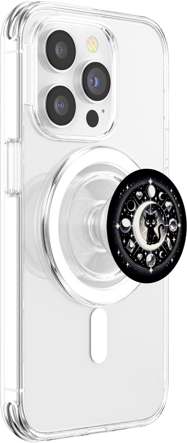 Moon Phases Crystal Witchy Cute Black Cat Kawaii Pastel Goth PopSockets MagSafe PopGrip for iPhone