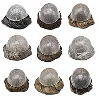 Vista 7 de Toupee para hombres Sistema de reemplazo de cabello humano Full Poly Mens Toupee Hairpiece inyectado PU peluca para hombre sistemas de cabello