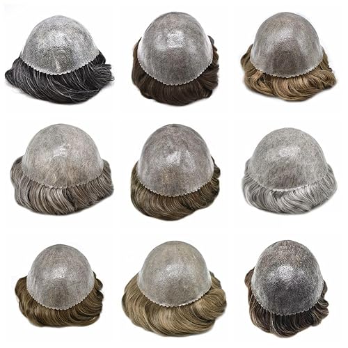 Miniatura 6 de Toupee - Sistema de reemplazo de cabello humano natural inyectado de piel de polietileno completo para hombre, peluca de poliuretano duradera de