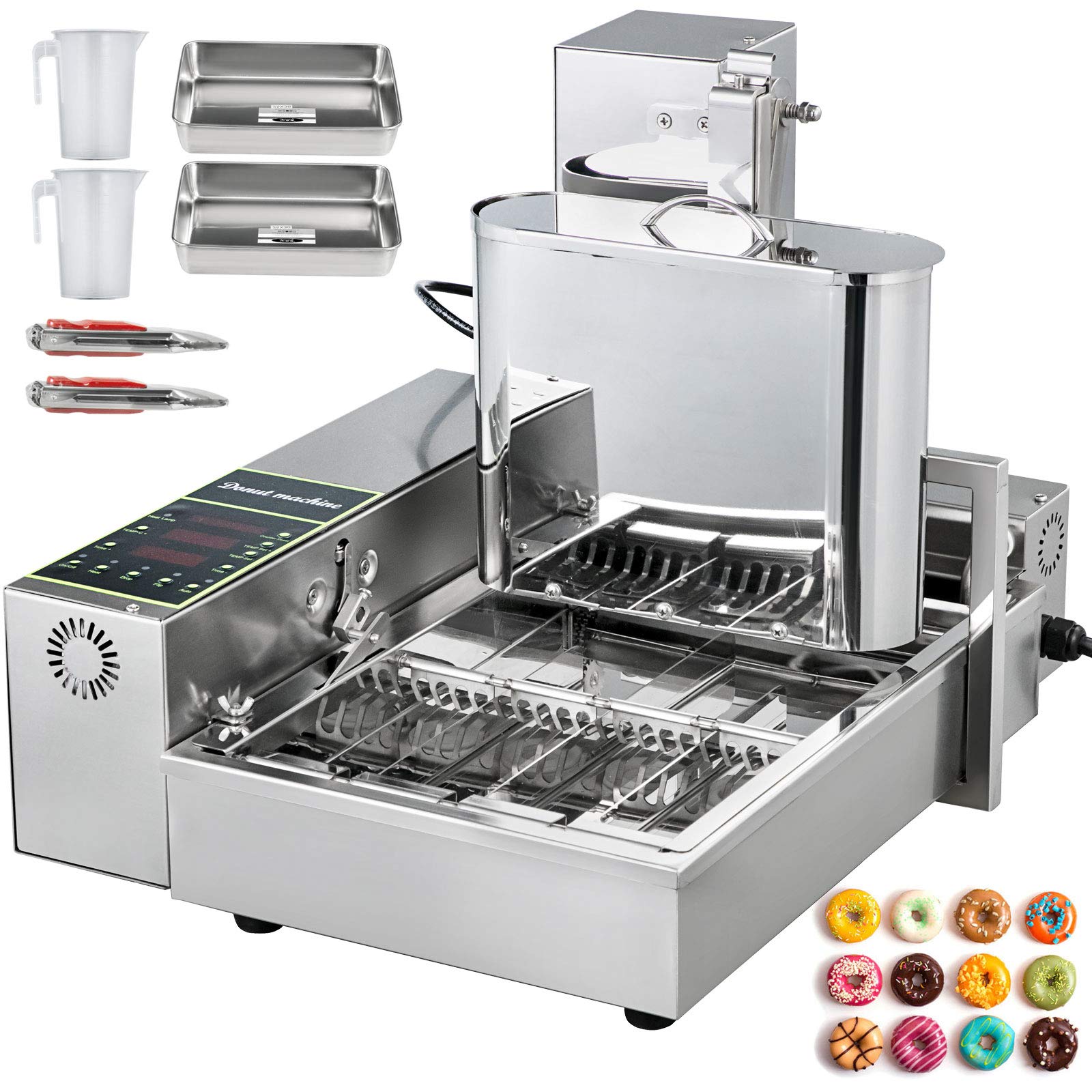 VBENLEM 110V Commercial Automatic Donut Making Machine, 4 Rows Auto Doughnut Maker, 5.5L Hopper Adjustable Thickness, Doughnut Fryer, 304 Stainless Steel Auto