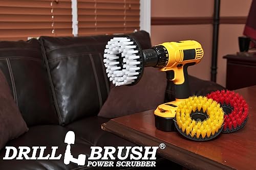 Miniatura 6 de Suministros de limpieza - Cepillo de taladro - Kit de 3 cepillos - Blanco suave para cuero, vidrio, alfombra - Amarillo Medio para superficies