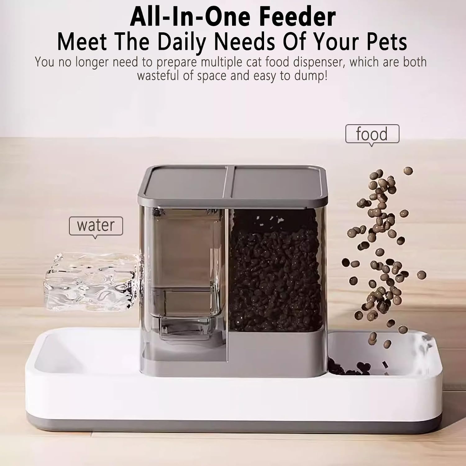 kathson Gravity Cat Food and Water Dispenser Automatic Dog Feeder Waterer 2 in 1 Auto Pet Food and Water Bowl Set Self Feeding for Puppy Kitten，Grey