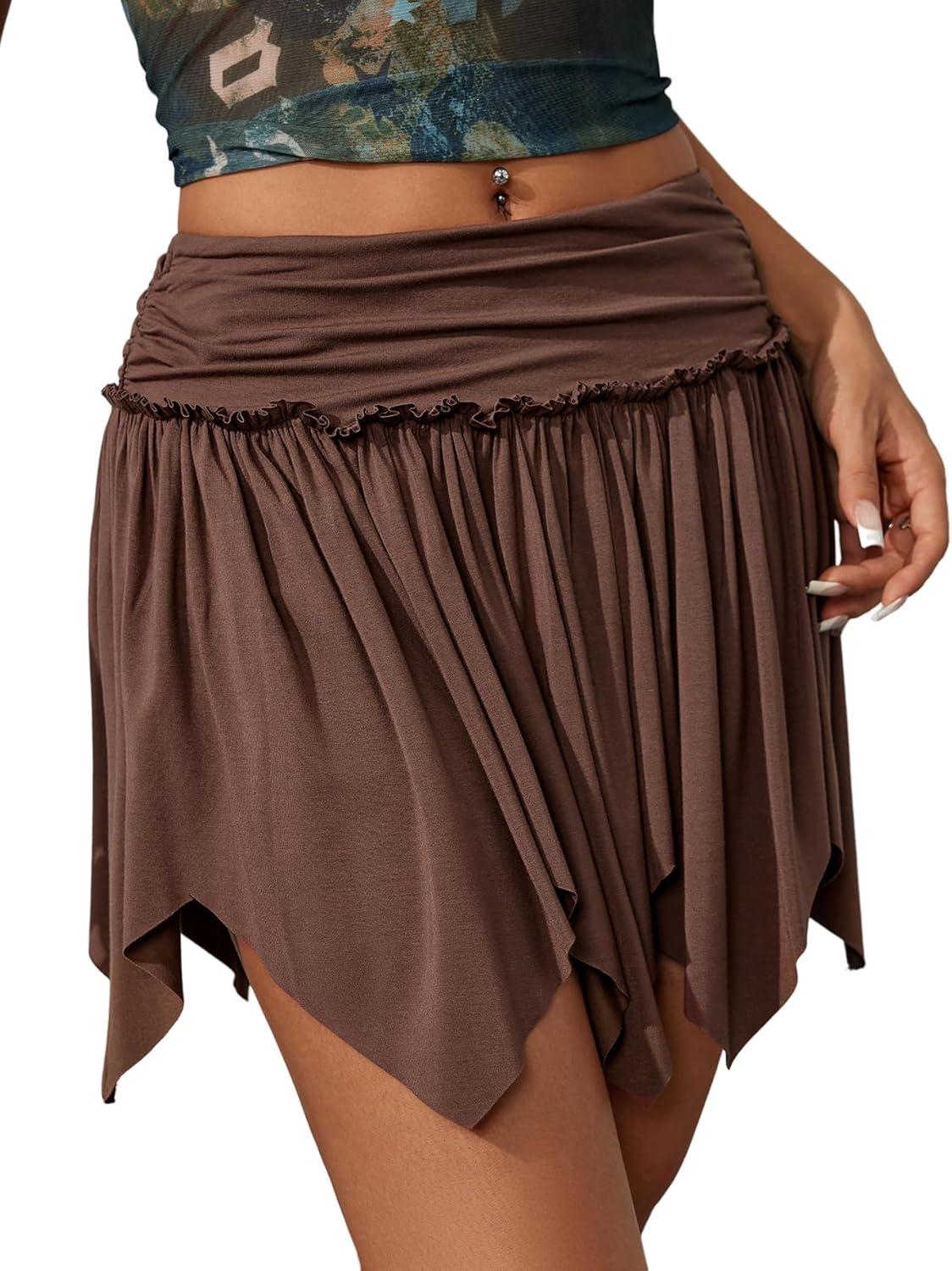 Milumia Women's Y2K Asymmetrical A Line Short Skirt Party Club Ruched Mini Skirt - Image 4