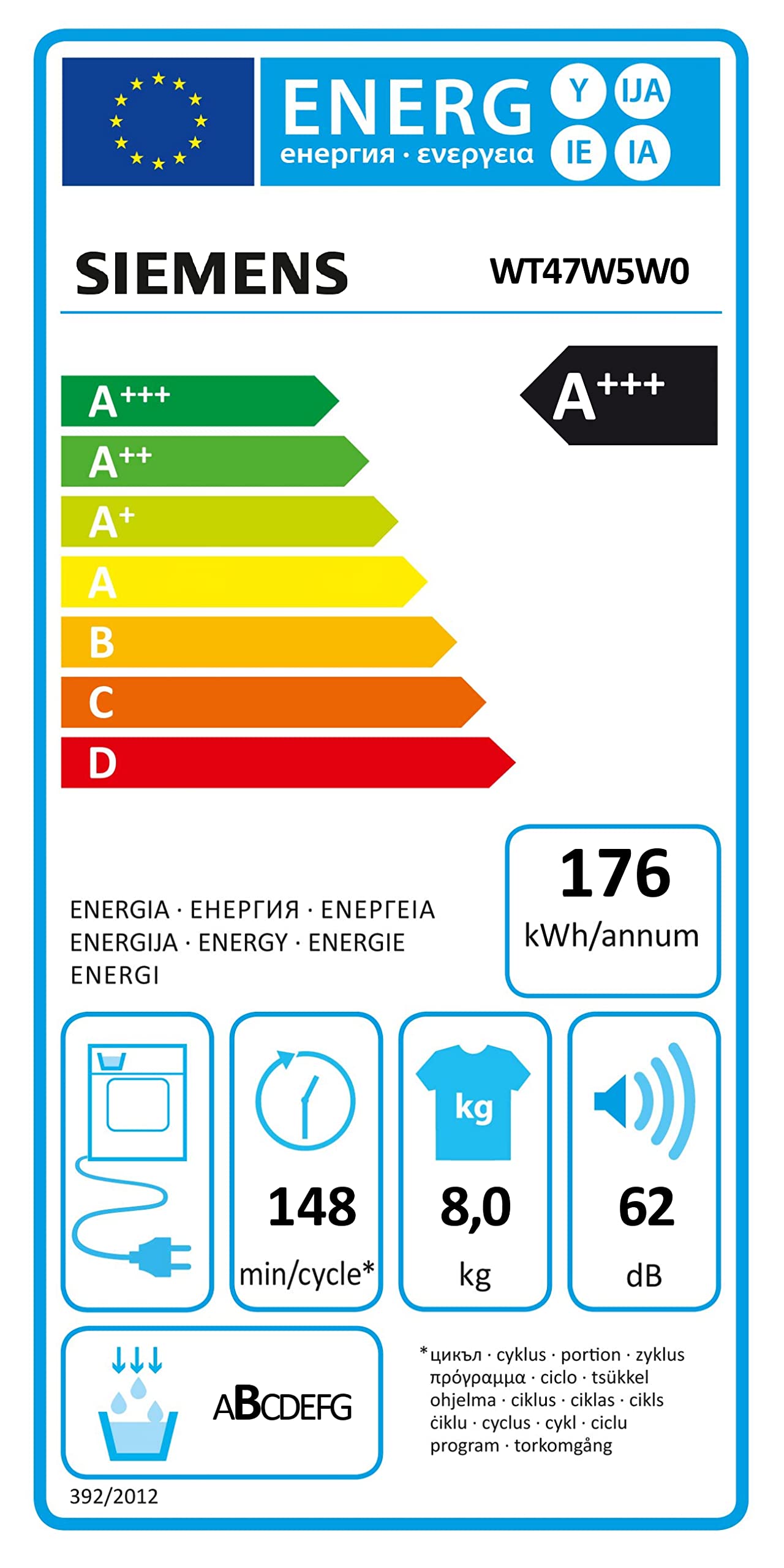 Siemens WT47W5W0 Wärmepumpentrockner für 8 kg Wäsche, iQ700, 176 kWh/Jahr, Selbstreinigender Kondensator, speedPack, autoDry, Outdoor-Programm, Weiß