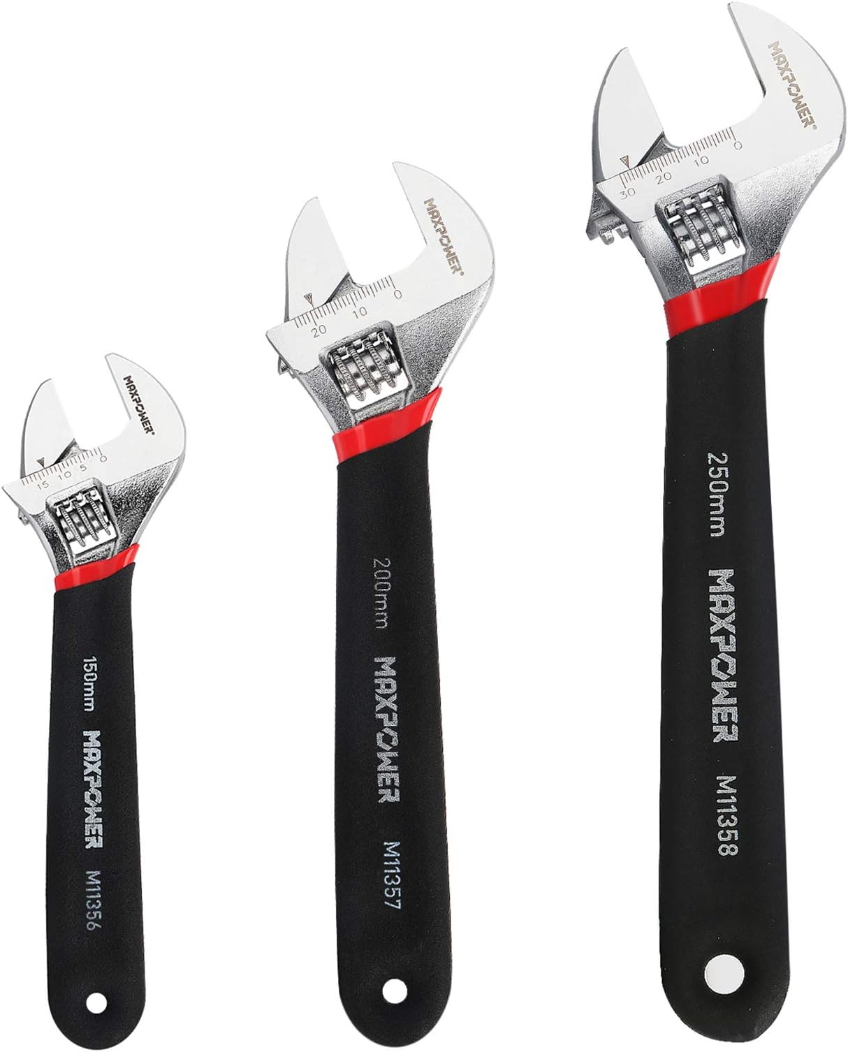 MAXPOWER Adjustable Spanner Set, 3PCs Adjustable Wrench Set Shifter Spanners with Soft Grip (6"/150mm, 8"/200mm and 10"/250mm)