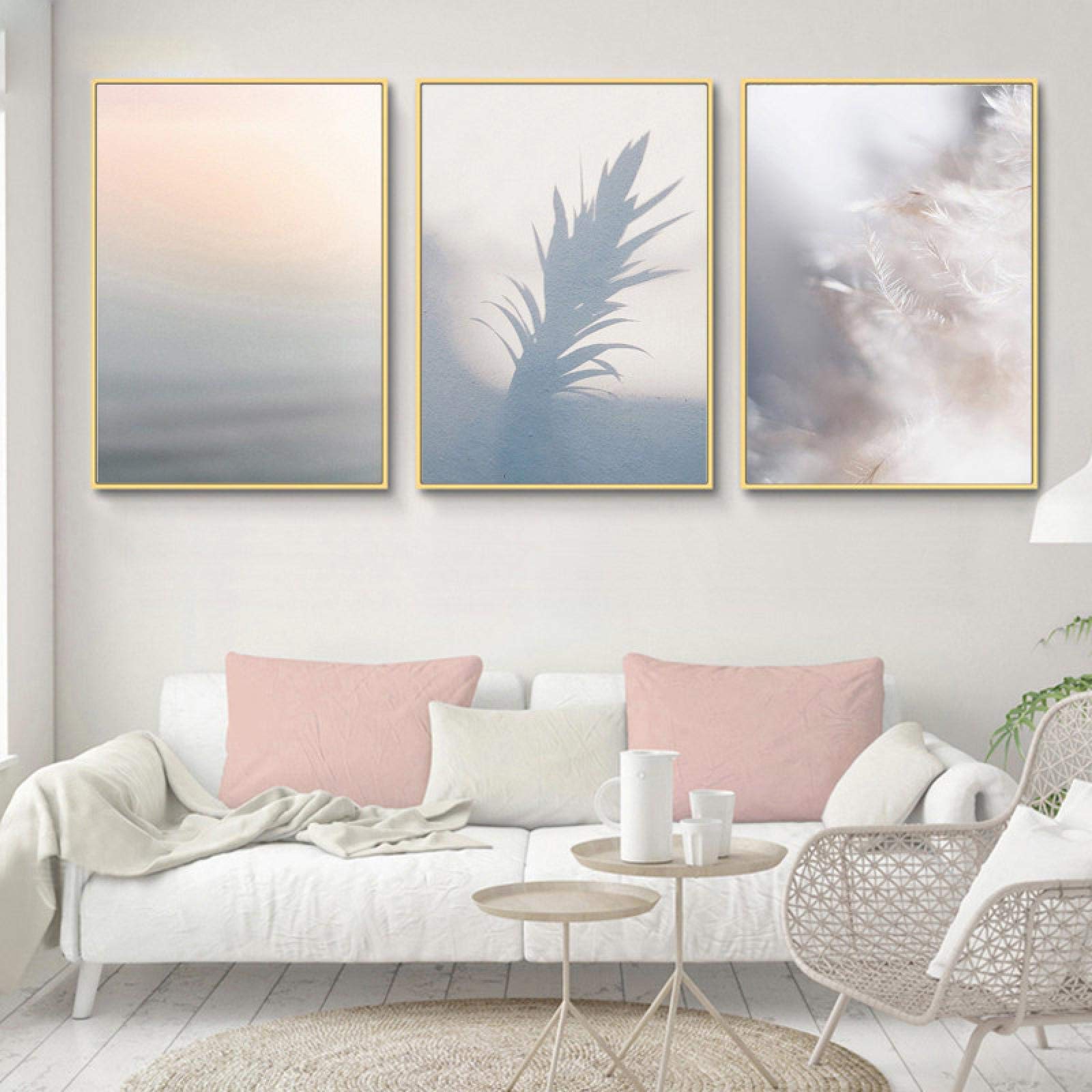 Art mural Abstrait Pastel Toile Rose et Gris 50x60cm Design Épuré - 8
