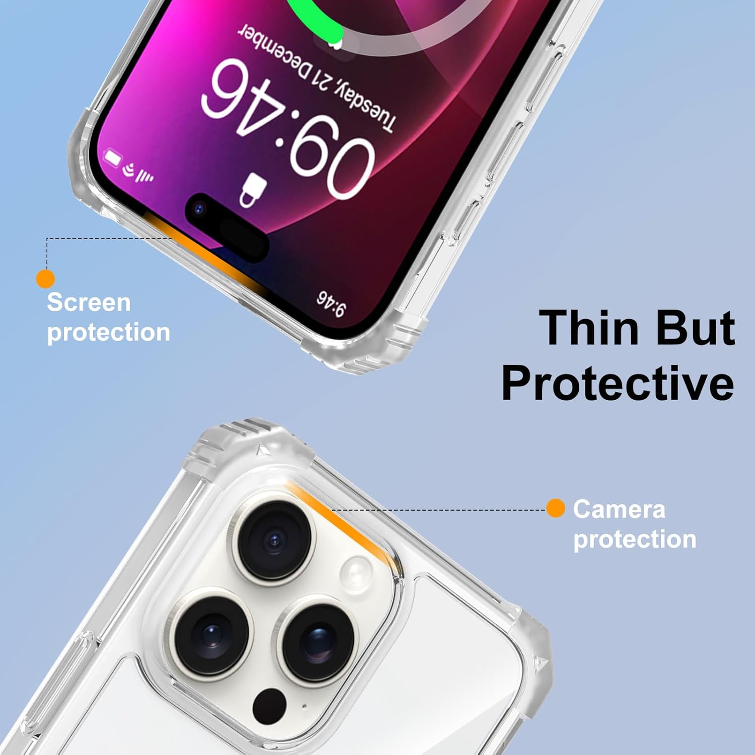 Clear Case for iPhone 16 Pro Max Case with Magnetic 360 Rotatable Ring Stand [ Compatible with MagSafe ], Heavy Duty Military Grade Cover with Ring Kickstand for Women Men, Transparent - Image 6