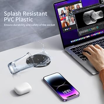 Pop up Socket, Pop up Power Sockets with 15W Wireless Fast Charger, Safe Touchscreen Automatic Pop up Extension Socket with USB & Type C Port for Home Office Kitchen Worktops Desktop (Black)
