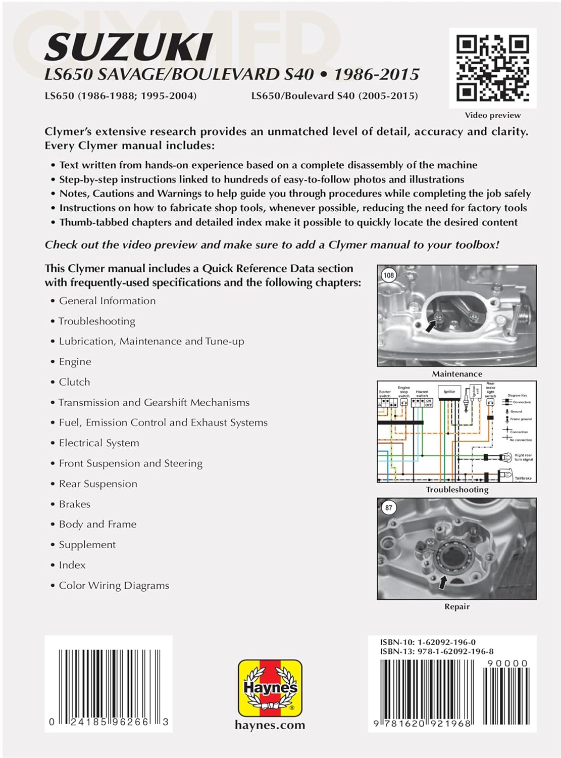 Suzuki LS650 Savage/Boulevard S40 1986-2015 (Clymer Manuals)      Paperback – December 1, 2015